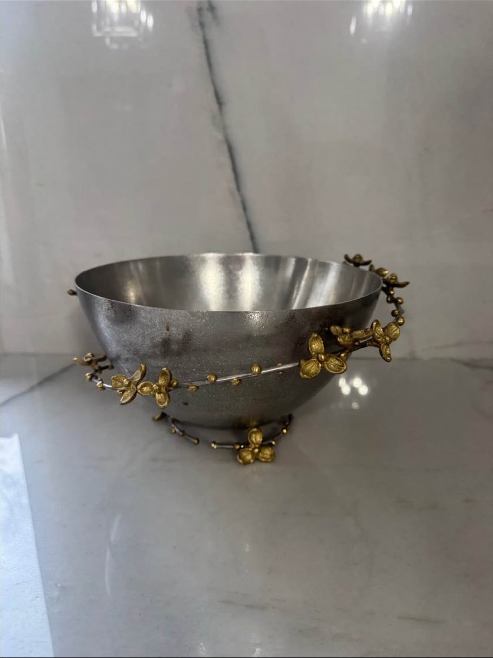 Michael Aram Silver Bowl with Gold Floral Vine Accents